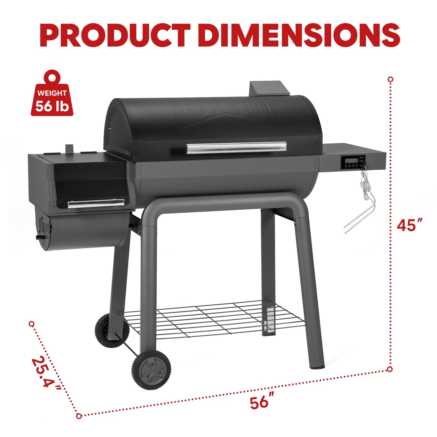 Feasto 30-Inch Heavy-Duty Charcoal Grill with Digital Temperature Control & 2 Meat Probes, Outdoor BBQ Grill with Offset Smoker, 832 Sq. In. Cooking Space for Backyard BBQ, Black & Grey