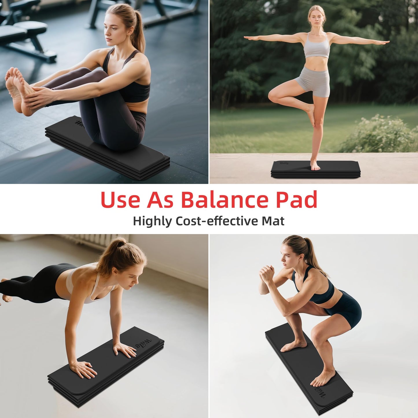 Extra Large 75"x32" Foldable Yoga Mat, Durable Non-Slip TPE Fitness Mat for Yoga, Pilates, Floor Workouts, 7-Fold Portable for Home Gym & Travel (6mm Thick)(Black)