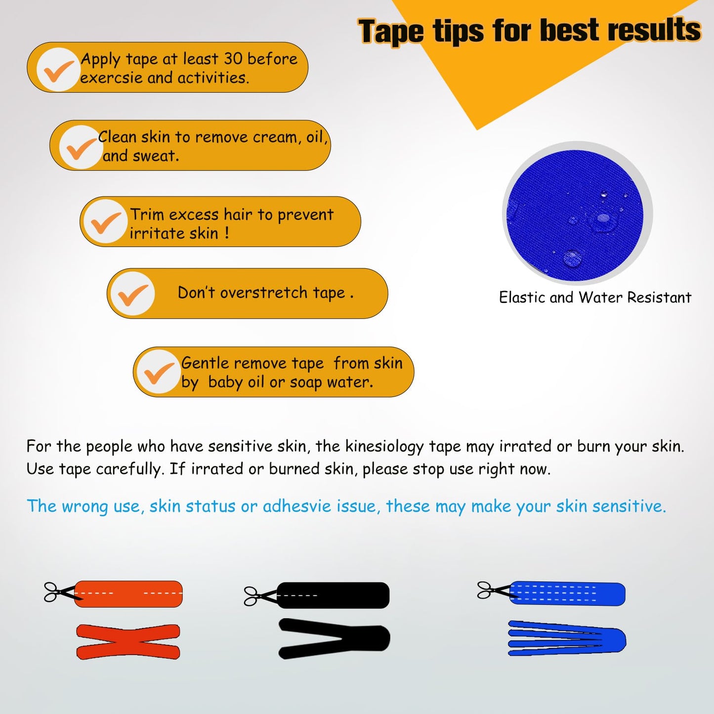 Kinesiology Tape Precut 2 Rolls Pack, Athletic Tape for Muscle Joints Support, 40 Strips for Knee Ankle Shoulder Back, Latex Free and Water Resistant, Orange