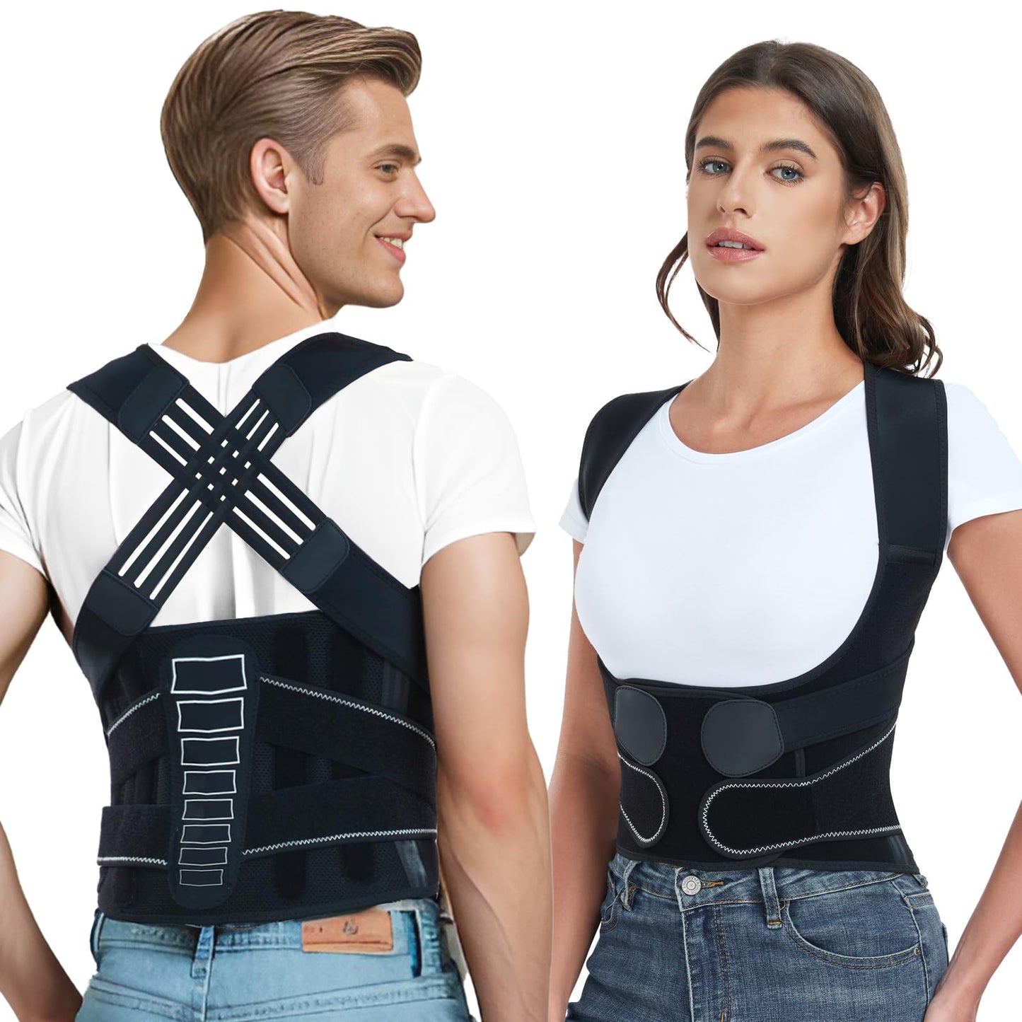 Enthra Back Brace Posture Corrector for Women and Men with Spine Vertical Alignment System, Lower Back Pain Relief, Back Straighter Instant Posture Corrector - Scoliosis (Black, Small (Waist 24"-32"))