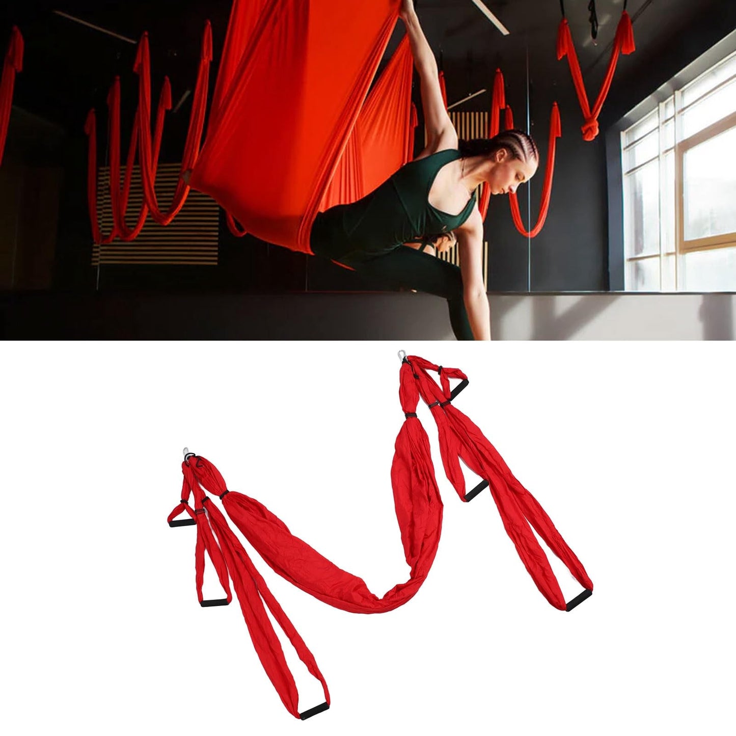 Aerial Yoga Swing Set Adjustable Increase Flexibility Yoga Hammock Yoga Inversion Tool Anti Yoga Sling Suspension Flying Trapeze for Physical Exercise (Red)