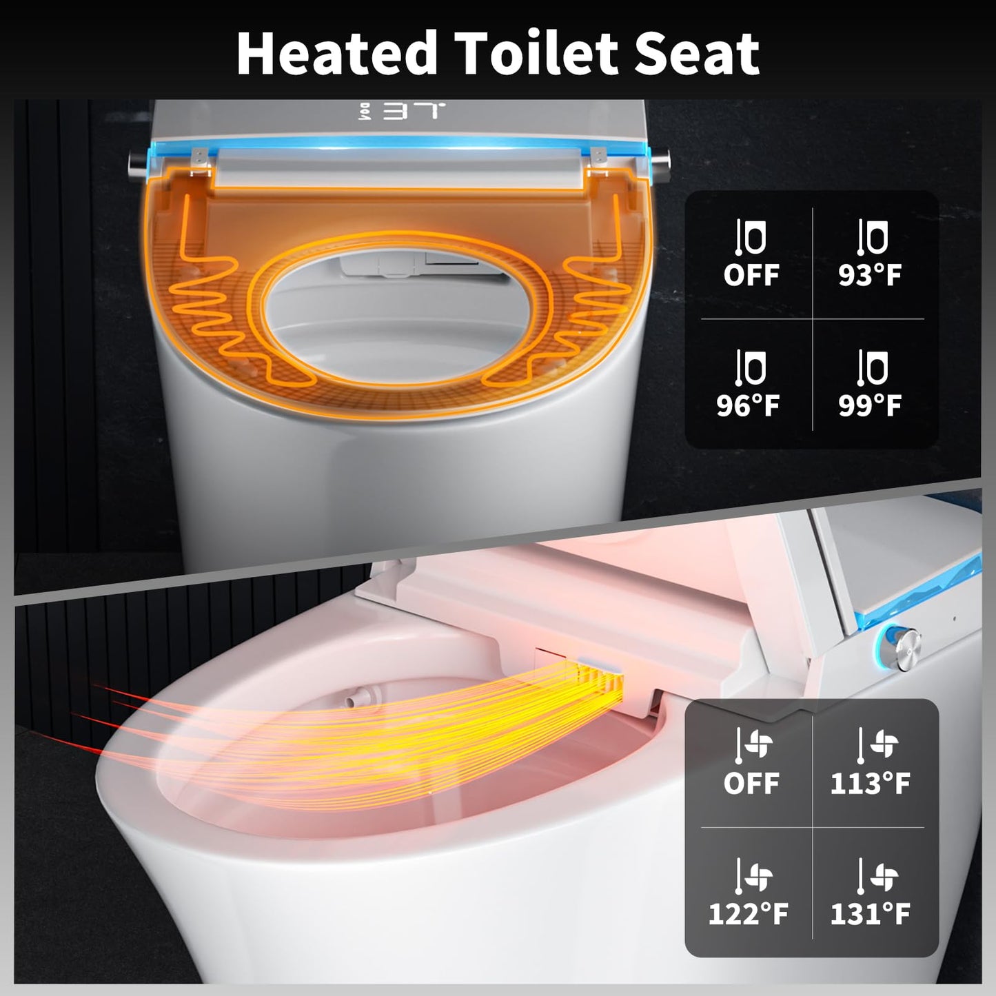 Onirap Smart Toilet with Bidet Built in, Tank Built in with Powerful Flush, Heated Seat, Auto Flush and Close, Warm Water, Air Dryer, Night Light and ADA Comfort Height for Bathroom