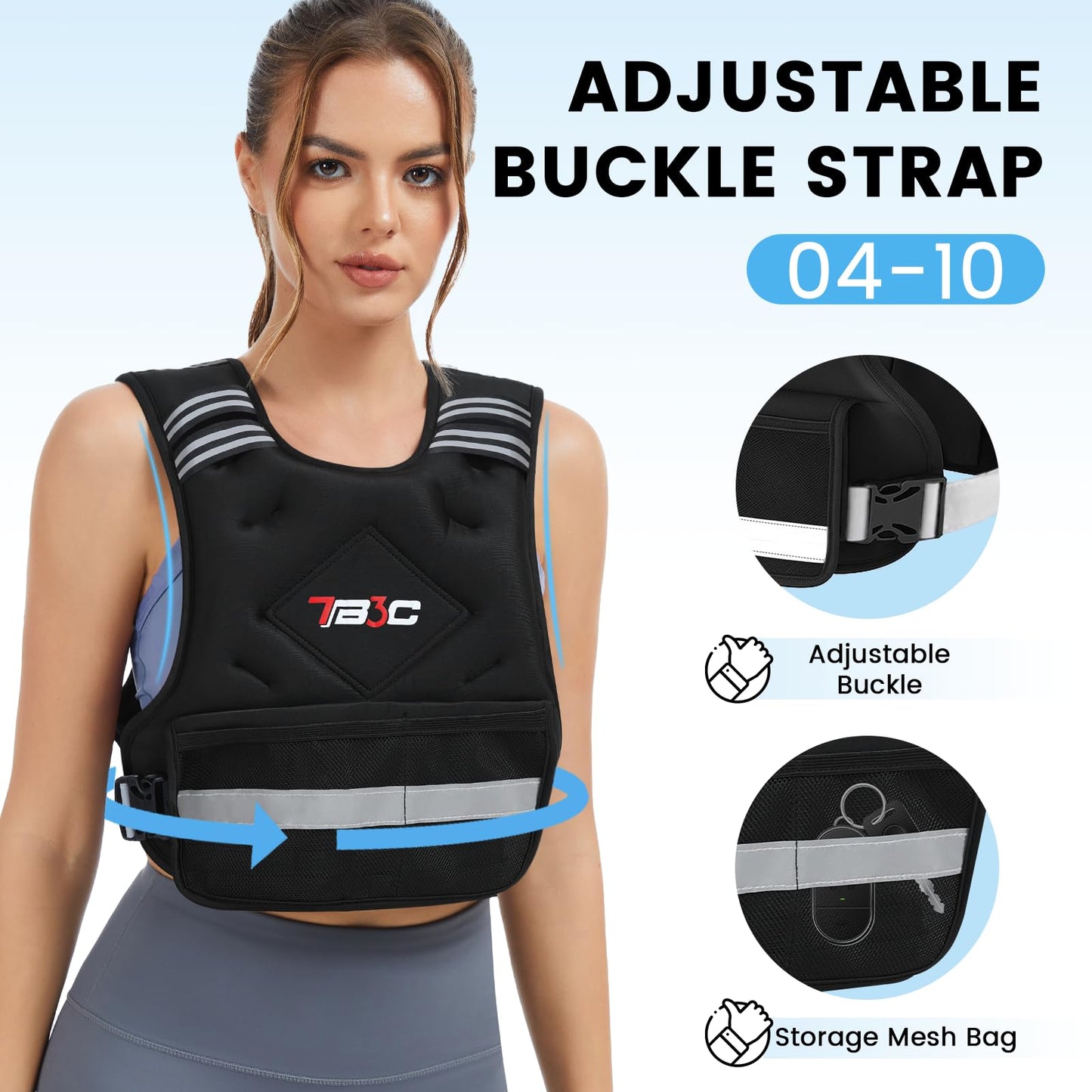 TB3C Adjustable Weighted Vest for Women - 04-10lb for Strength Training Body Weight Vest for Running Walking and Home Workouts Black