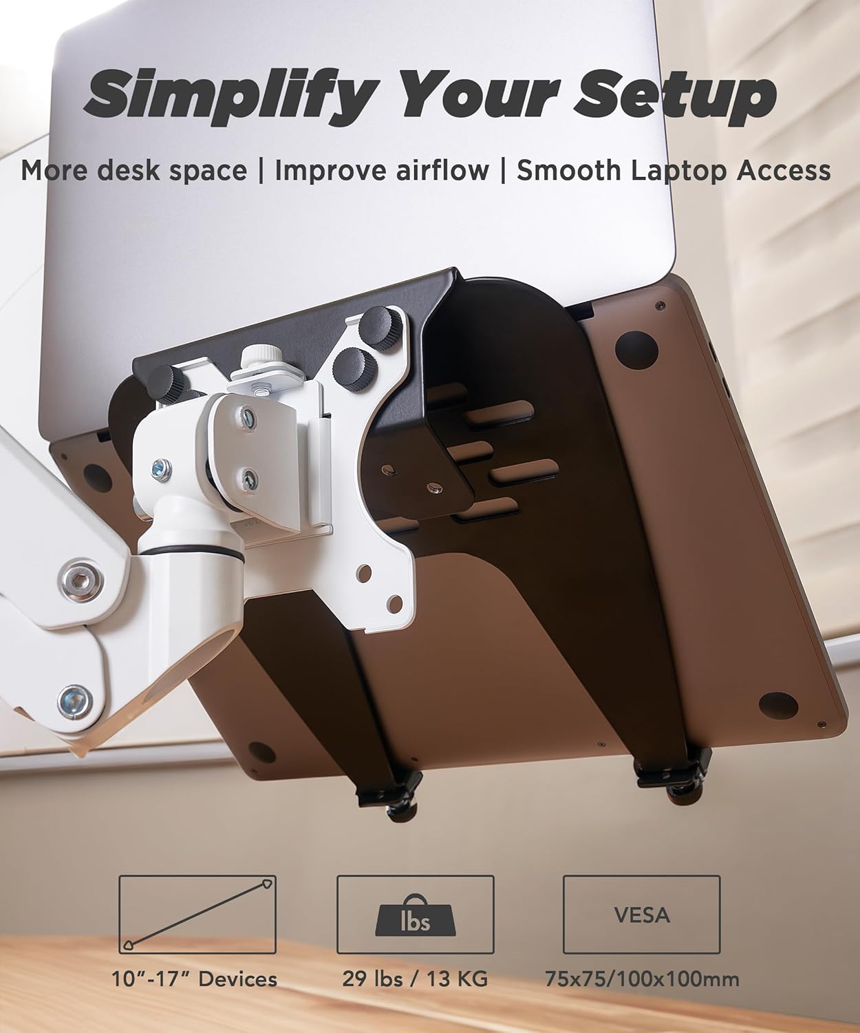 ULTRARM 75/100 29lbs Laptop Tray Steel Notebook Holder for Monitor Arm Desk Mount Stand Fits VESA Mounting Holes