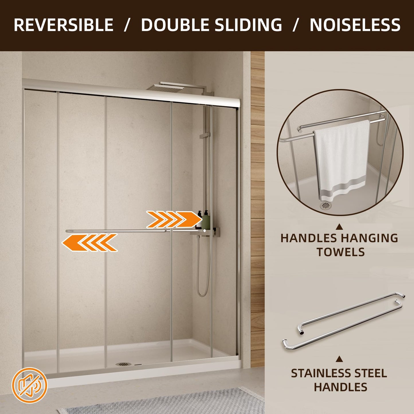 Shower Door,44-48" W x 70" H Semi-Frameless Double Sliding Shower Doors with 1/4'' (6mm) Clear SGCC Tempered Glass Shower Panel,Chrome Finish