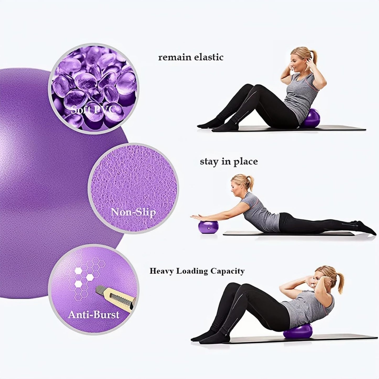 MBKHFLL Small Pilates Ball 9 Inch Small Exercise Ball Mini Workout Yoga Balls for Gym Yoga, Core Training, Fitness, Workout, Stability, Improves Balance (Purple-1 Pcs)