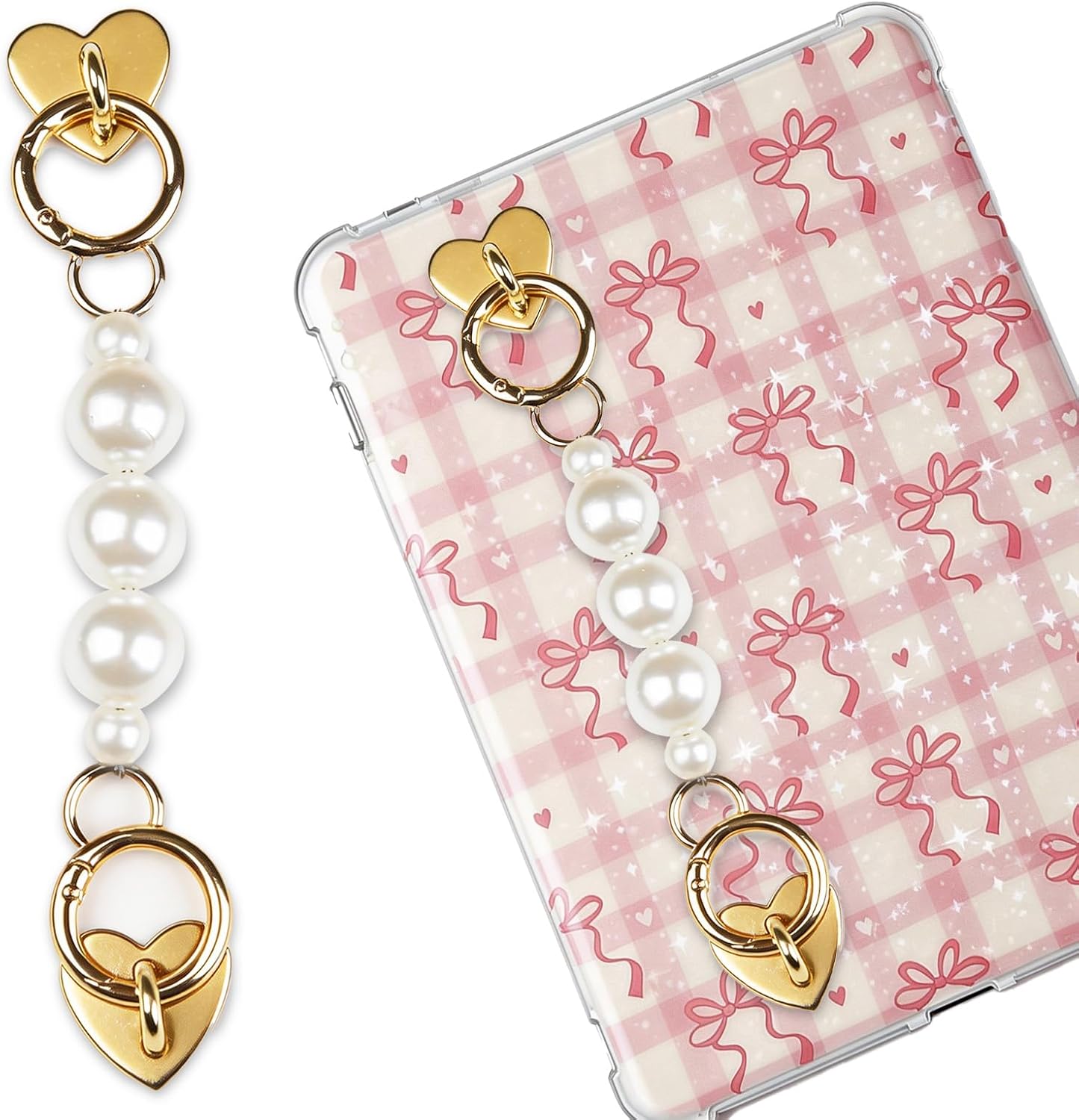 Y2k Metal Strap for Kindle - Pearl Alloy Grip Chain Charm Bracelets Accessories for E-Readers, Book Lovers Device Hand