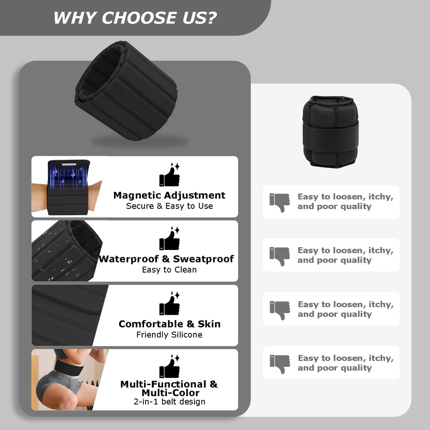 Magnetic Wrist Ankle Weights – Adjustable Ankle and Wrist Weights for Women & Men – 2 Pack (1LB Each) Stackable Magnetic Silicone Arm Bands Non-Slip, Waterproof, Easy Wear – Ideal for Pilates, Yoga, Running & Walking（Black ）