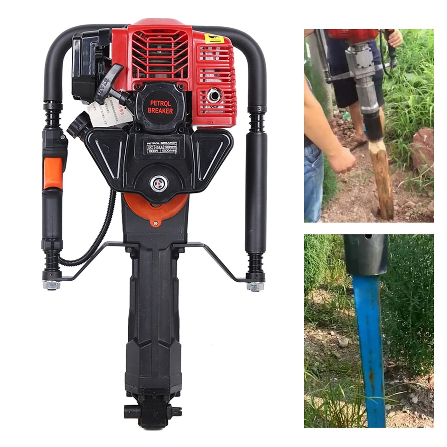 awolsrgiop Gas Powered T-Post Driver, 52cc 2-stroke Gasoline Engine Pile Driver Cylinder Portable Gas Powered Farm Fence Post Pounder Pile Driver Engine for Piling, Stone Breaking, Trenching, Ramming