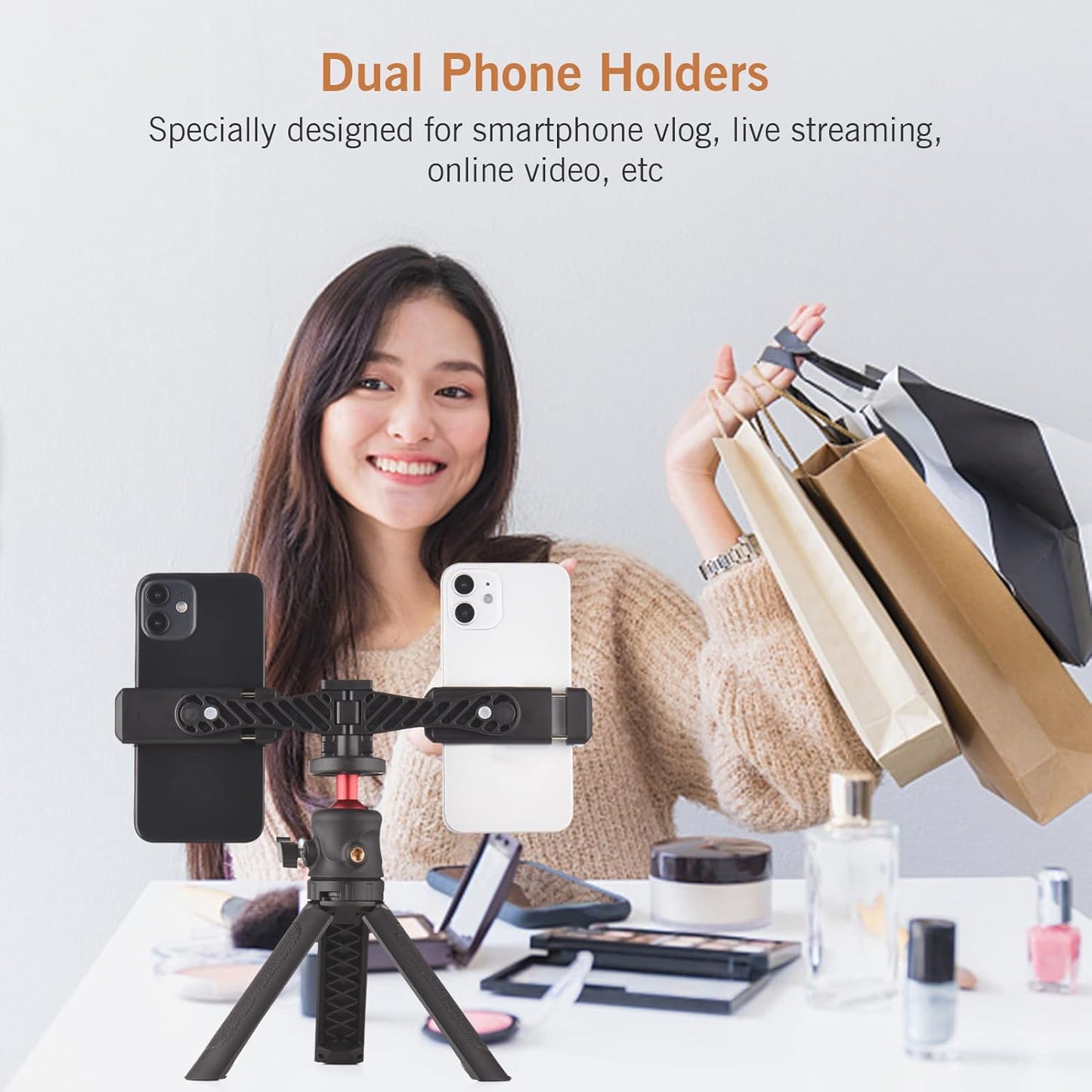 Andoer 4 Multifunctional Smartphone Video Kit Including Universal Phone Tripod Mount with Dual Phone Holders Cold Shoe