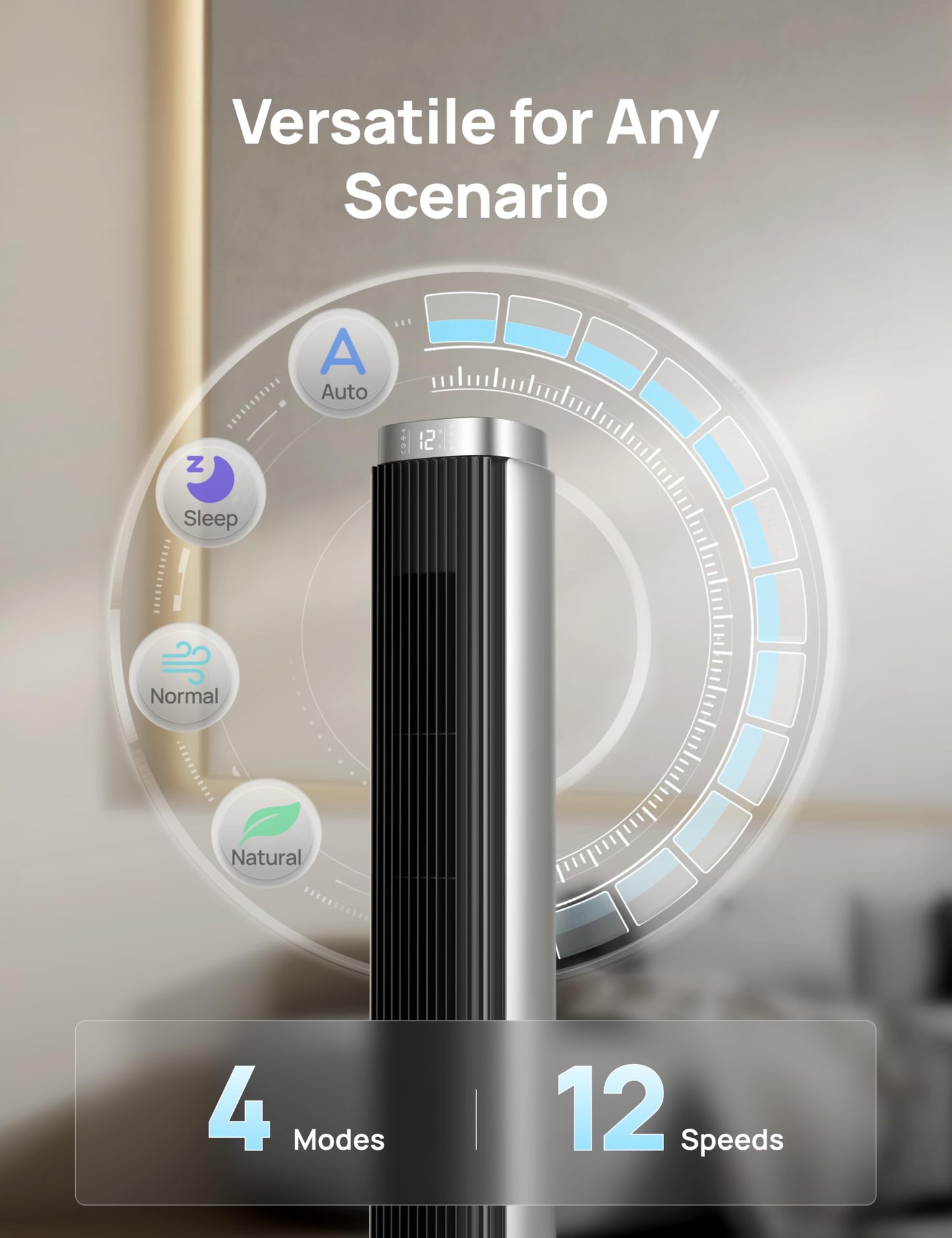 DREO Tower Fan for Bedroom, Standing Oscillating Fan with 40ft Far Airflow, 20dB Quiet, 12 Speeds, 28ft/s Velocity, Smart Control, DC Motor, 42 inch, 90° Oscillation, 4 Modes, 12H Timer, Pilot Pro S