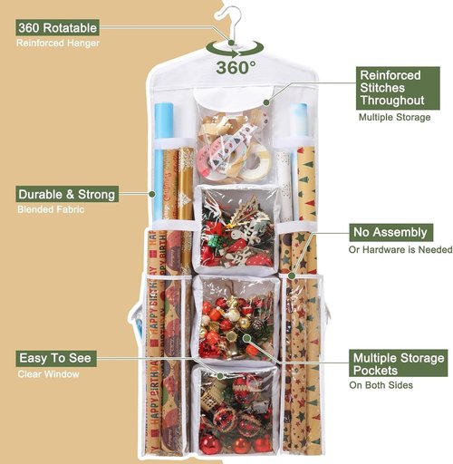EXLIFBAG Gift Wrap Organizer - Double-Sided Wrapping Paper Storage Holder | Ideal for Home & Events