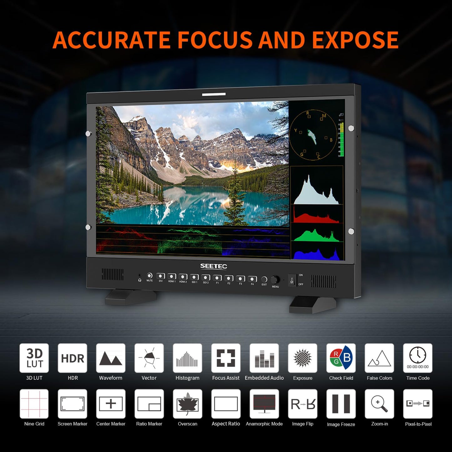 SEETEC P215 PRO 21.5" 1000nit Broadcast Director Production Monitor with LUT Waveform HDR, 3G SDI HDMI Input Output, HDMI Support 4K 60
