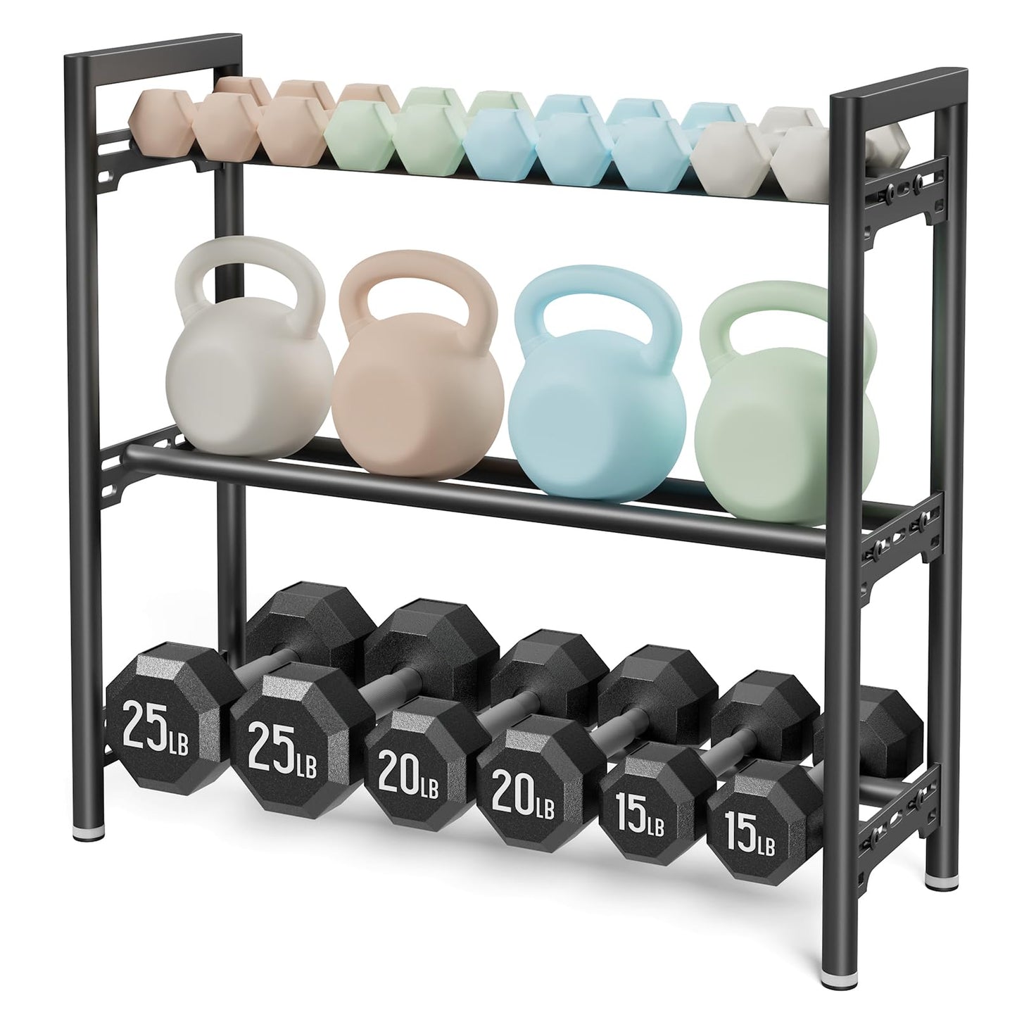 Upgraded Dumbbell Rack, 600LBS Heavy Duty Weight Rack for Home Gym, 3 Tier Weight Rack for Dumbbells & Kettlebells Organizer (Rack Only)