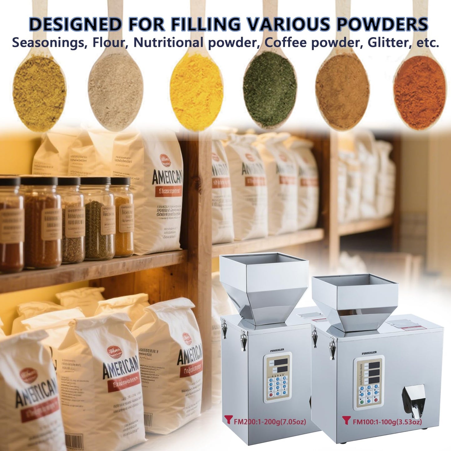 FunSealer Powder Filling Machine, Powder Dispenser, Automatic Filling and Packing Machine For Flour Glitter 1-200G