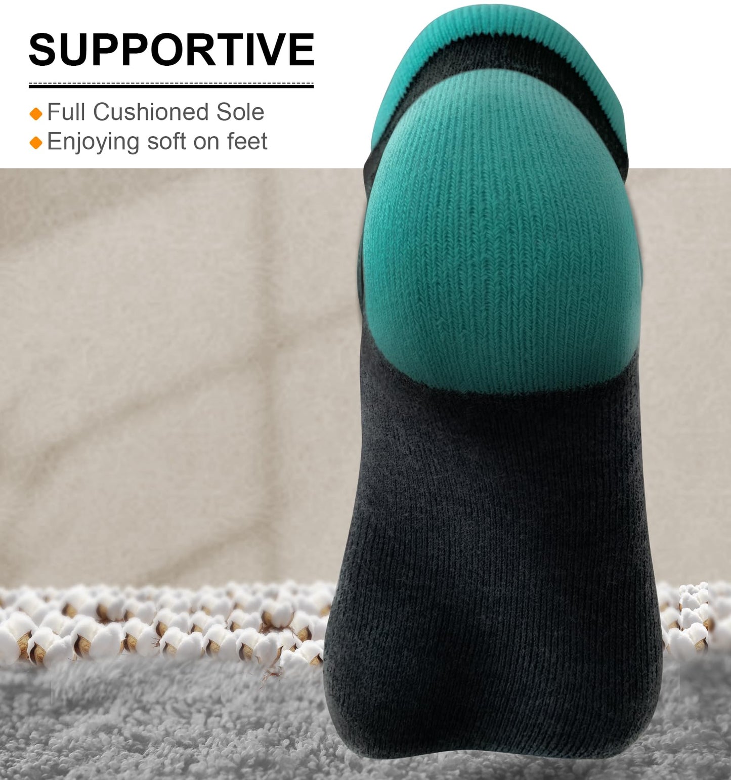 BULLIANT Socks For Women 6Pairs-Womens Athletic Ankle Socks No Show Cushioned for Walking Running-Compression Arch Support(6Pairs,Shoes Size:Women 8-10)
