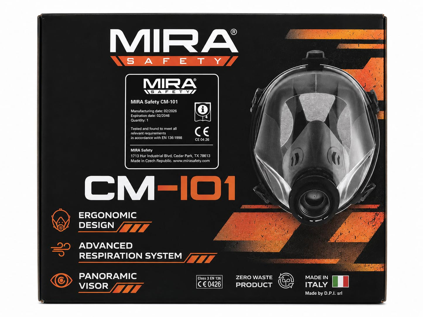 MIRA Safety CM-I01 Full-Face Industrial-Grade Gas Mask with 40mm NATO Filter Compatibility and Advanced Valve Design (Olive Green)