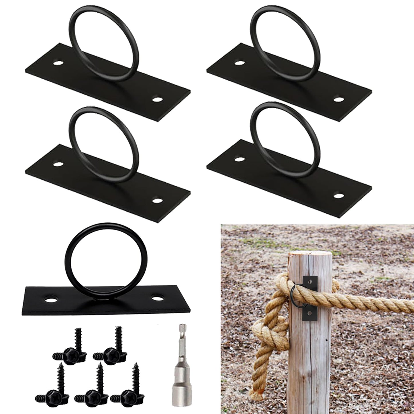 Teadokly 5PCS 2inch Rope Fence Bracket Holders, Ring Rope Support Battle Rope Anchor Decorative Rope Holder for Rope Fences, Stair Railings, Wall Hooks, Ceiling Hooks