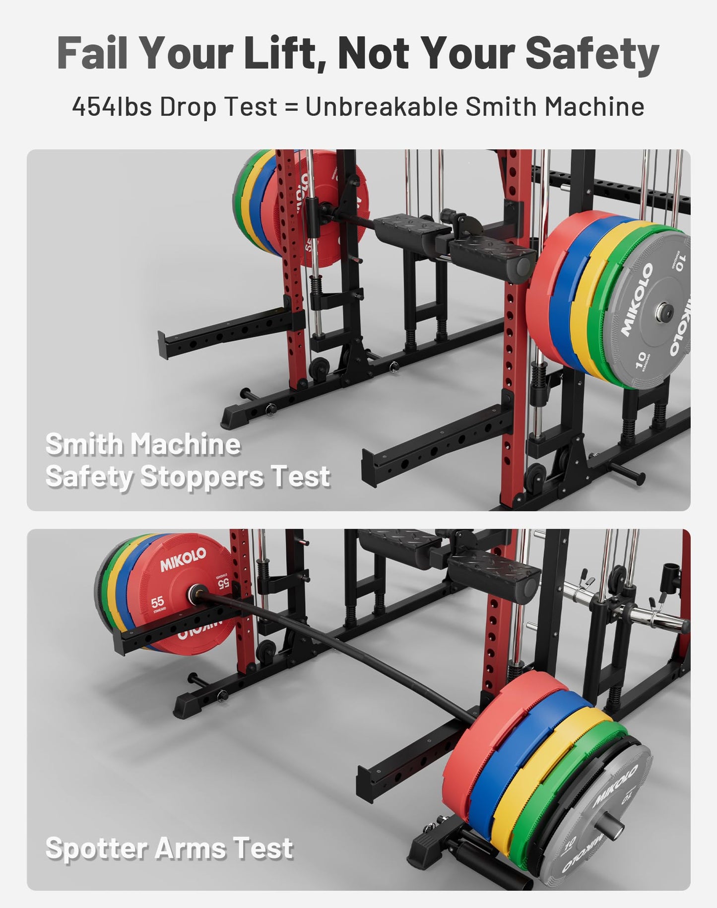 Mikolo Smith Machine, 2200lbs Squat Rack with LAT-Pull Down System & Cable Crossover Machine, Power Rack and Packages