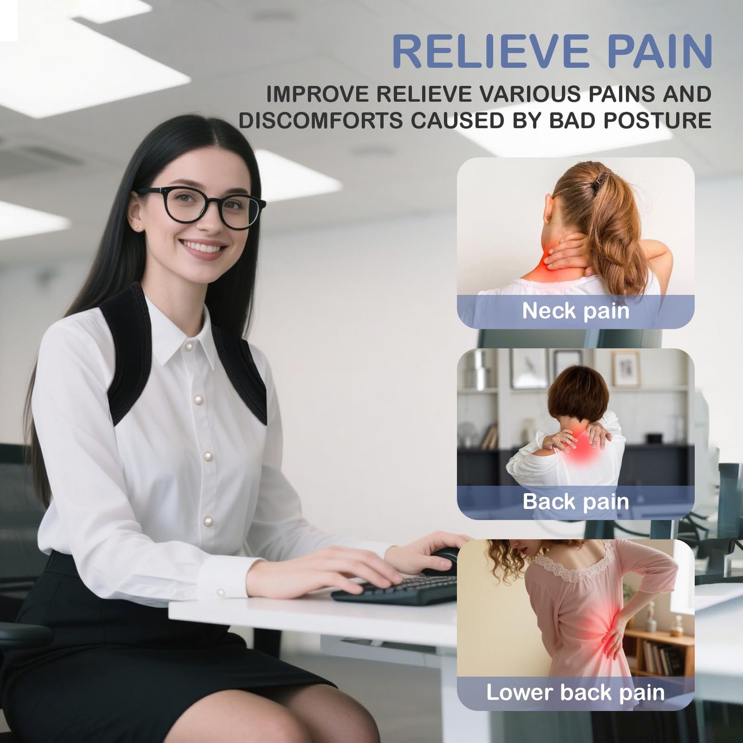 Posturace Posture Corrector for Women & Men - Adjustable Upper Back Brace Straightener Suitable for Lumbar, Shoulder, Neck, Scoliosis, Providing Comfortable Elastic Support and Pain Relief