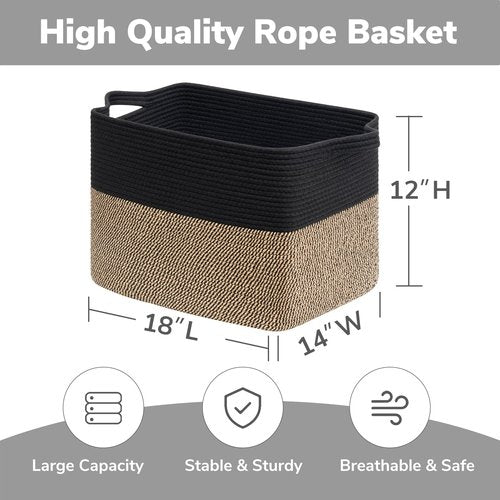 Goodpick Woven Baskets for Organizing, 18" x 14" x 12" Wicker Laundry Basket with Handles, Decorative Toy Baskets Storage Kids, Blanket Basket for Living Room, Bedroom