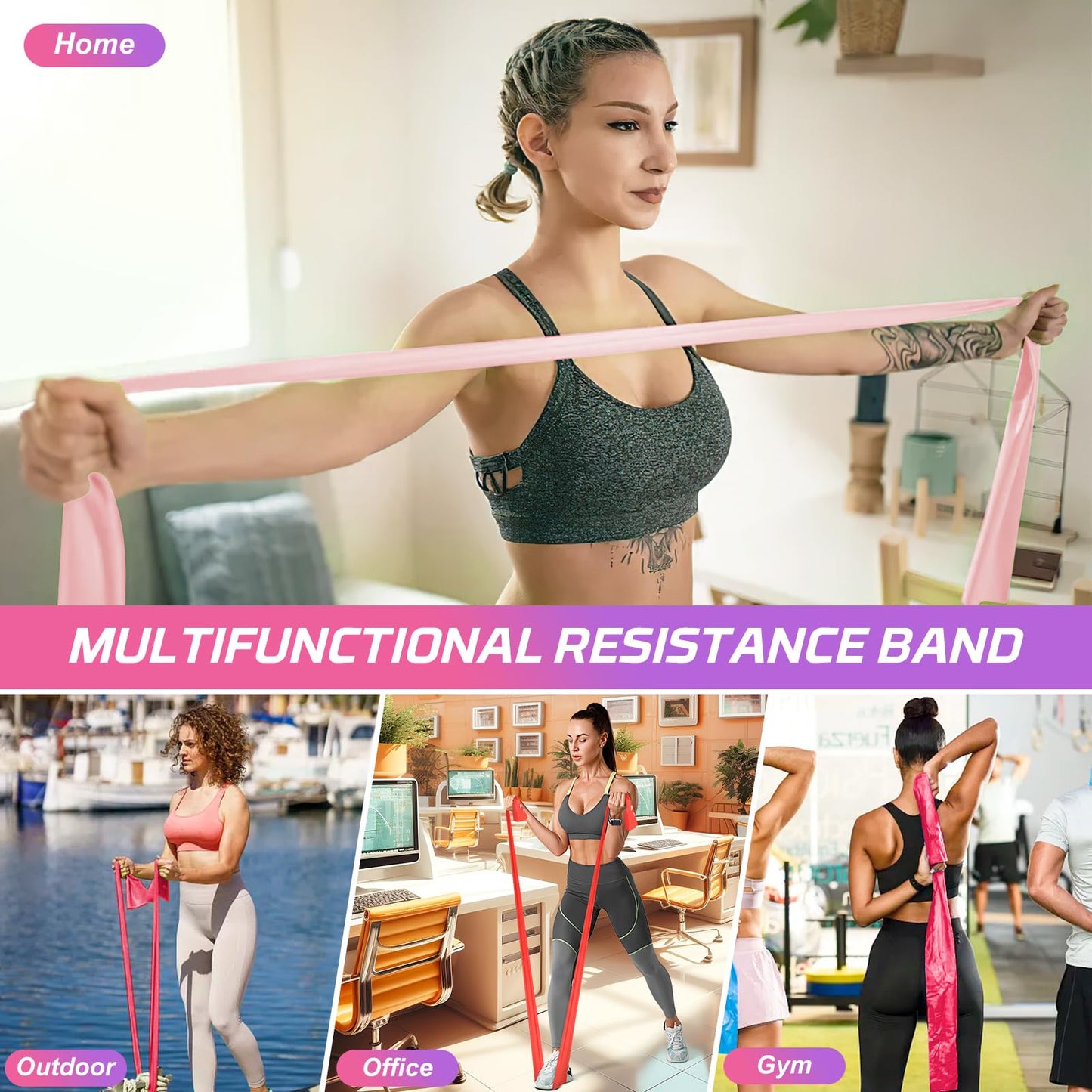 Resistance Bands, 5 Pcs Exercise Bands Elastic Stretch Bands for Fitness Yoga Pilates Stretching Strength Training, Workout Bands for Women and Men Home Gym