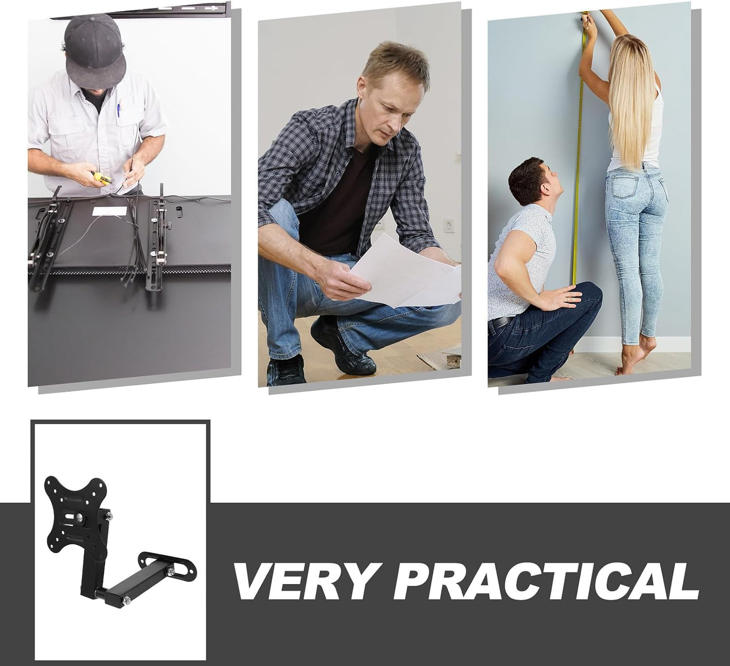 SHINEOFI Adjustable Wall Mount Tv Bracket for Monitors Retractable Screen Holder with Sturdy Construction Space-Saving