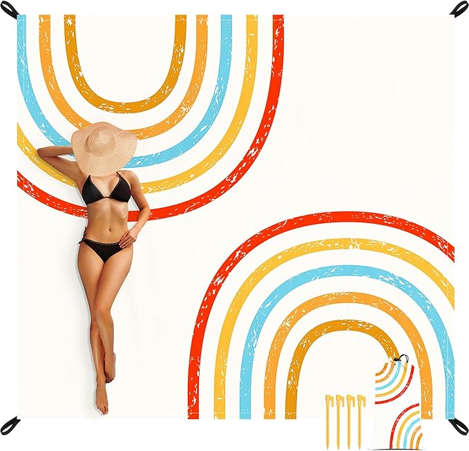 110''×118'' Beach Blanket, Waterproof Sandproof Beach Mat Lightweight Outdoor Picnic Blanket for Travel, Camping, Hiking