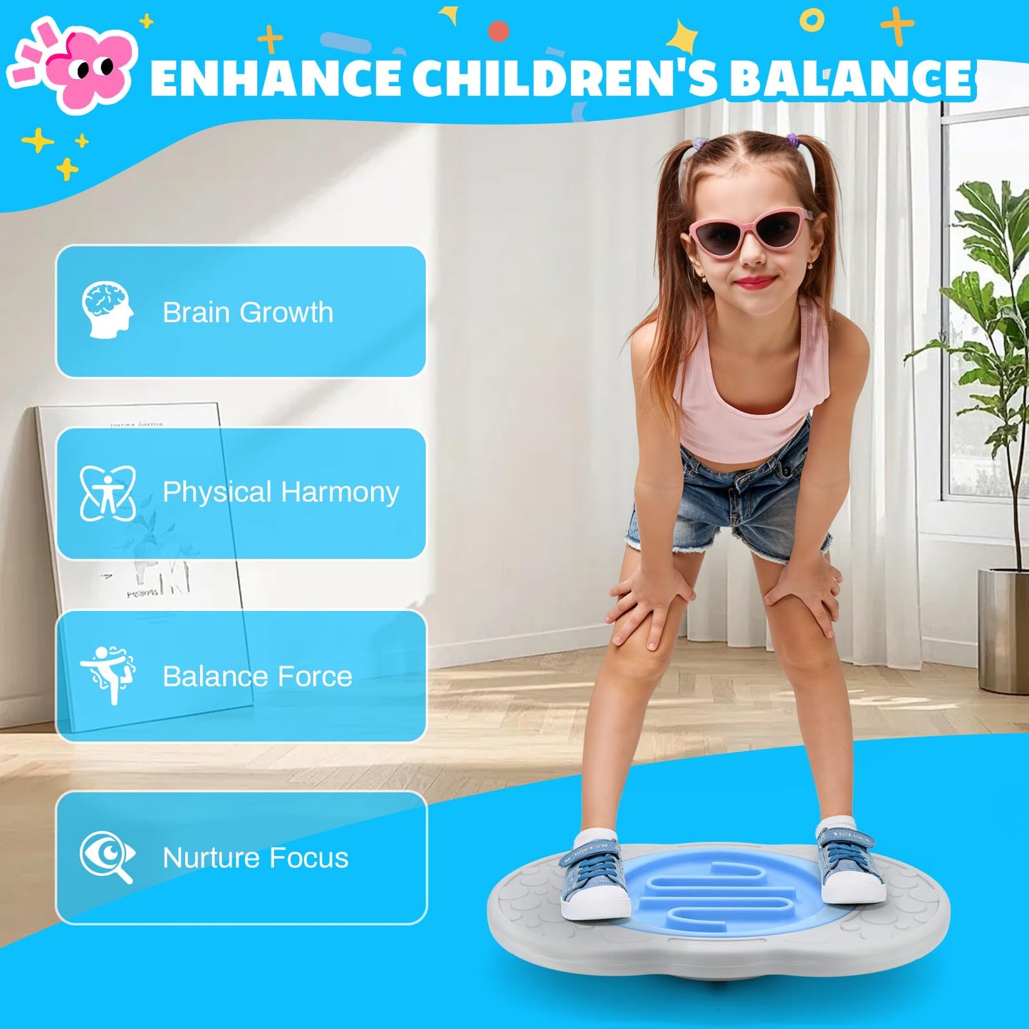 Balance Board Maze for Kids, Wobble Board with 3 Balls, 3 Replacement Labyrinth Boards, Indoor Active Play Toys for Sensory Training, Ages 3+, Max Load 140 Lbs