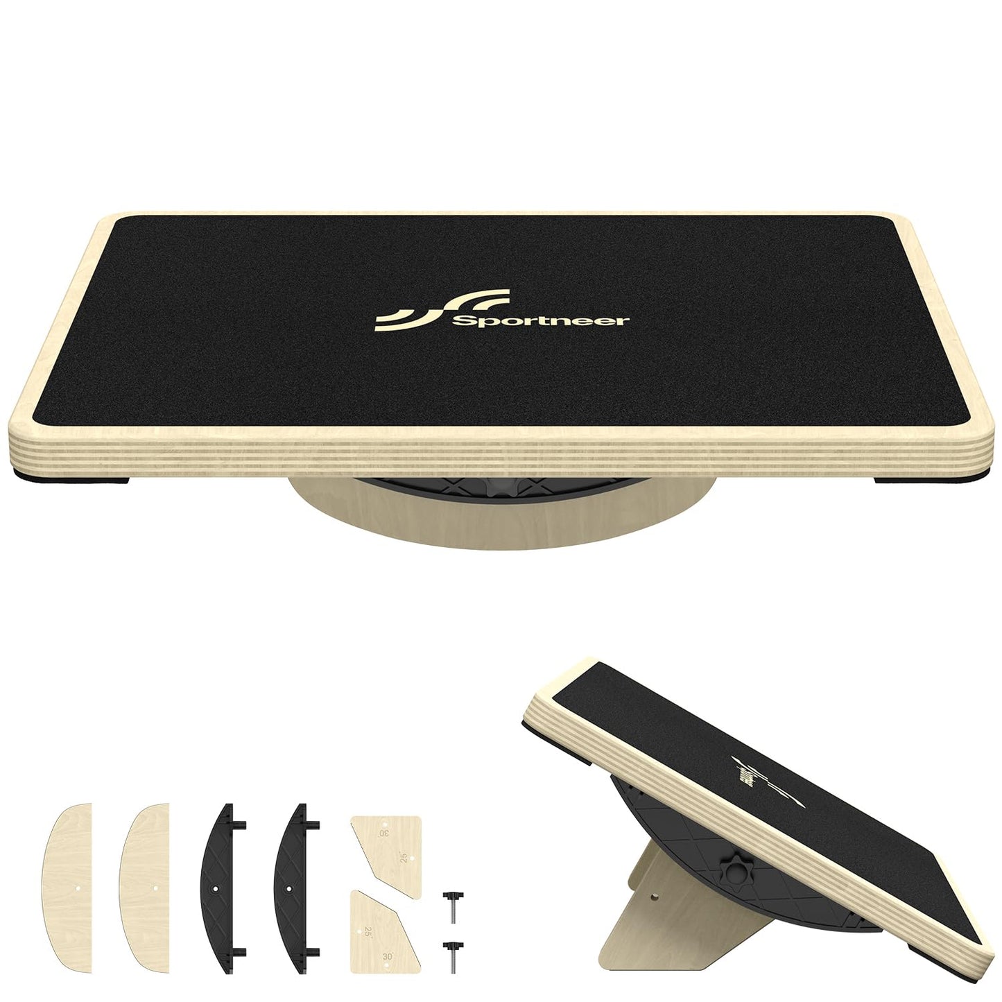 Sportneer 2-in-1 Balance Board – Adjustable Wobble & Slant Board for Core Strength, Stretching, Rehab, Standing Desk, Home Gym Workout