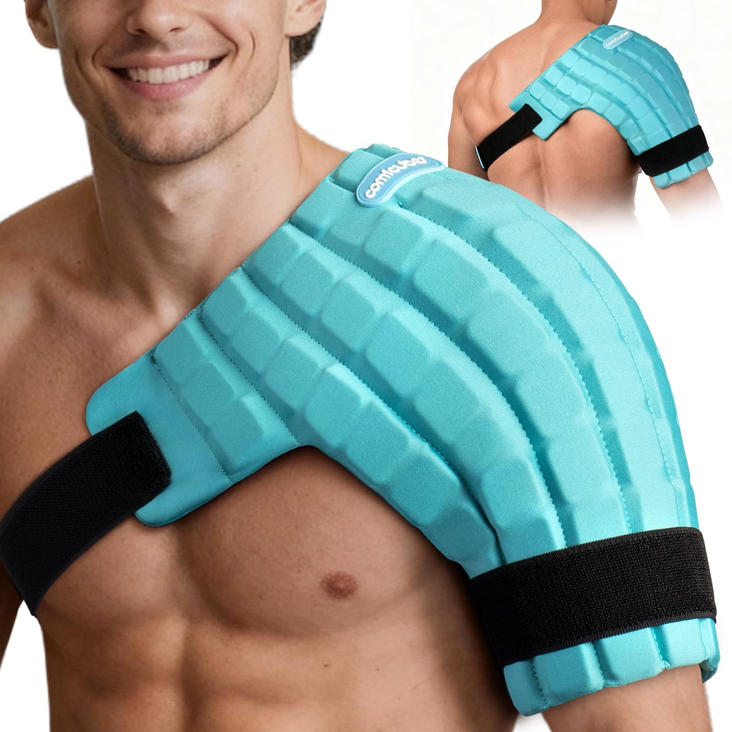 Comfcube Shoulder Ice Pack Wrap, 2 Hours Long Lasting Rotator Cuff Cold Therapy Flexible Shoulder Ice Pack for Injuries Reusable, FSA Eligible, Cold Pack for Tendinitis, Surgery, Swelling