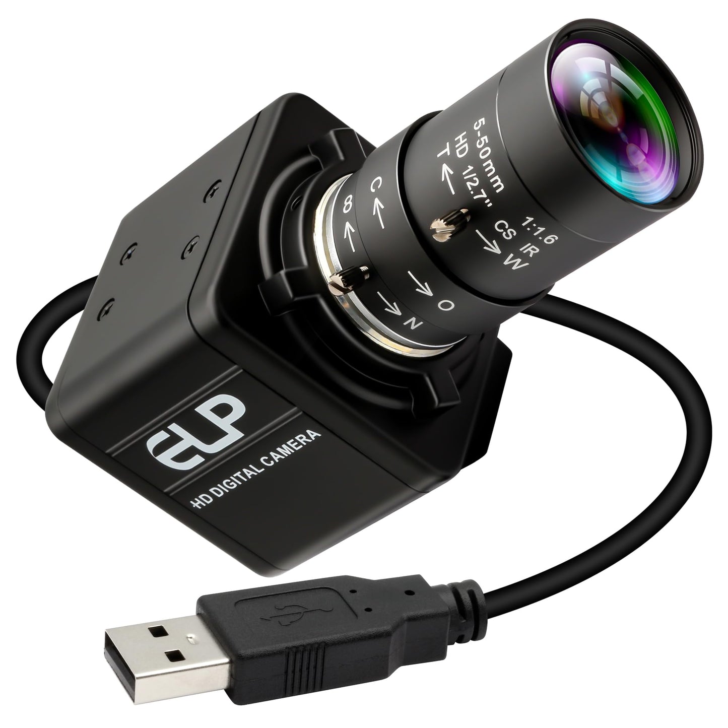 IFWATER USB Camera 16 Megapixes High Resolution 5K USB Webcam with CS Mount 5-50mm Manual Varifocus Lens Close UP OpenCV Camera Free Driver Plug and Play for Windows Linux Laptop Jetson Nano