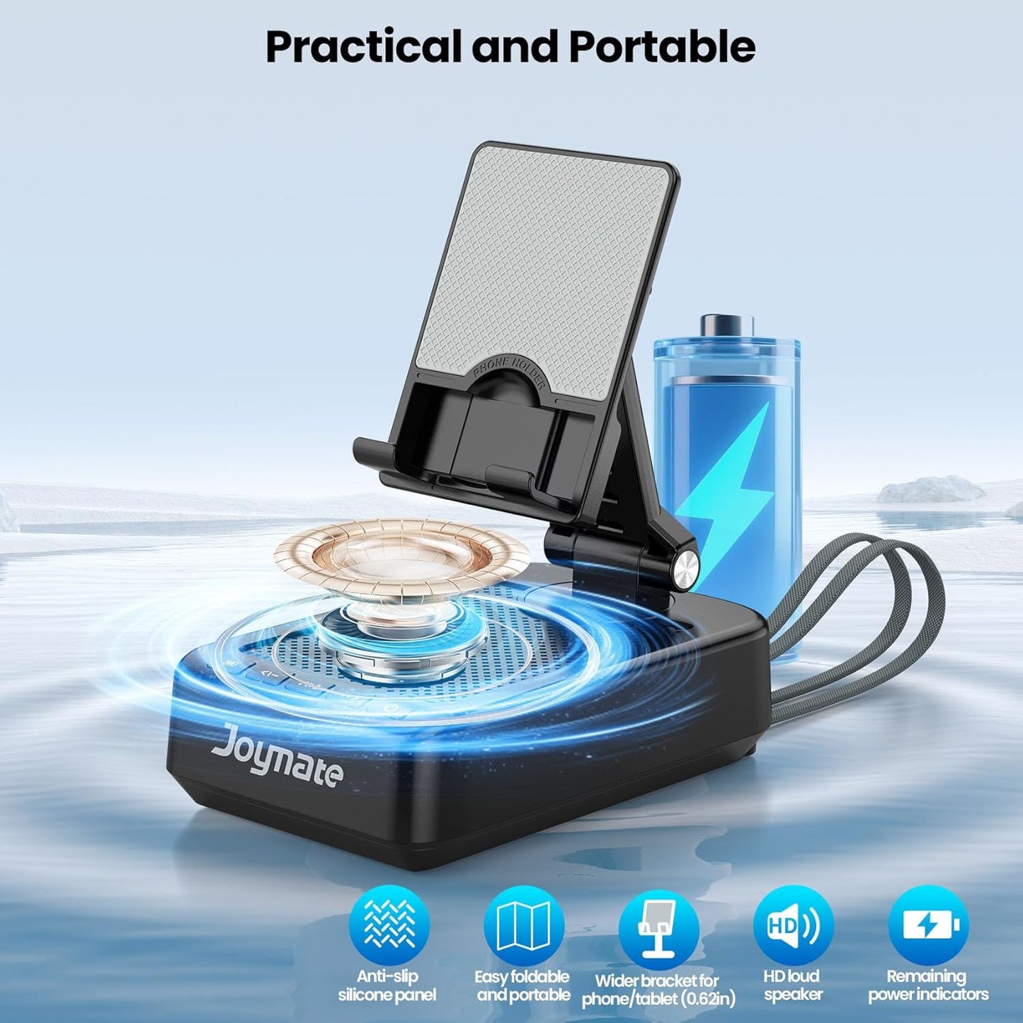 Joymate 10,000mAh 360 Gifts for Men Women, Charging Phone Stand with Cables and Bluetooth Speaker, Rotatable Angle Cell