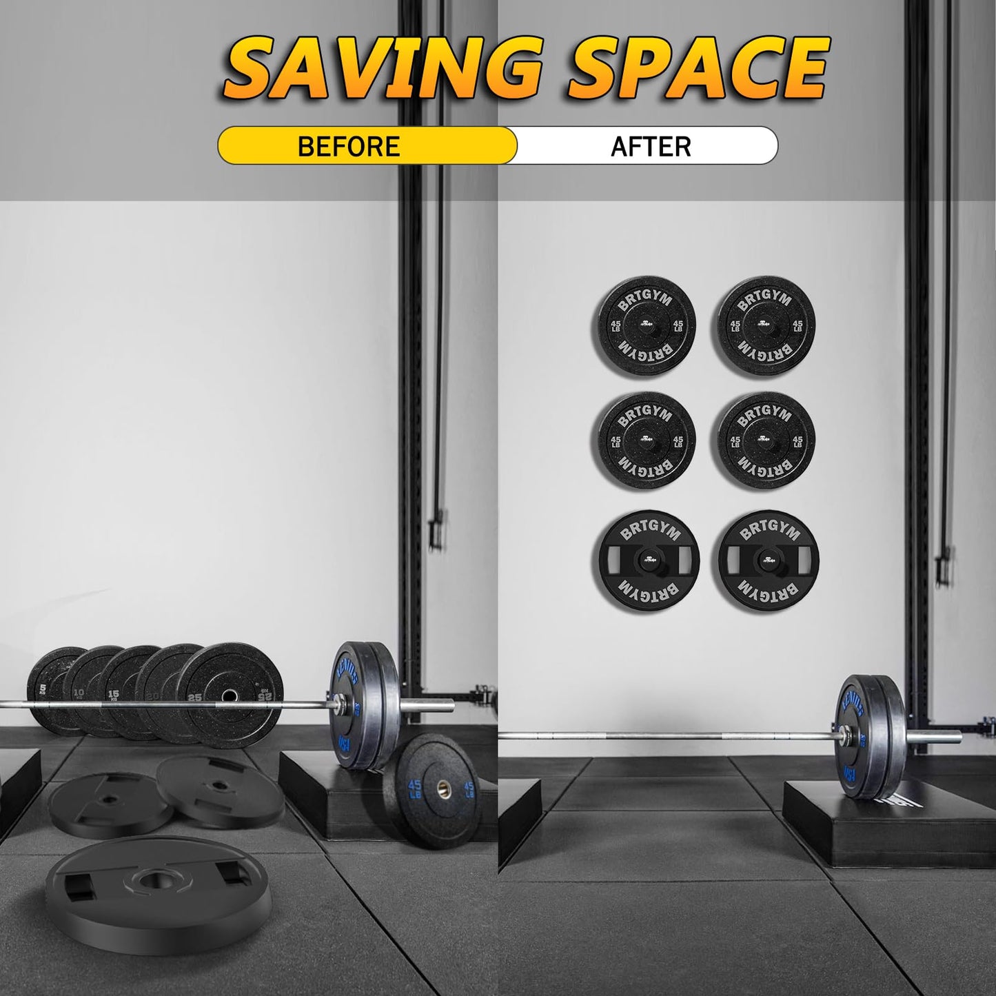 BRTGYM Wall Mounted Weight Plate Holder, Fit 2inch Olympic Weight Plates, Max Weight Capacity 275 lb, Heavy Iron Construction, Mounting Hardware Included