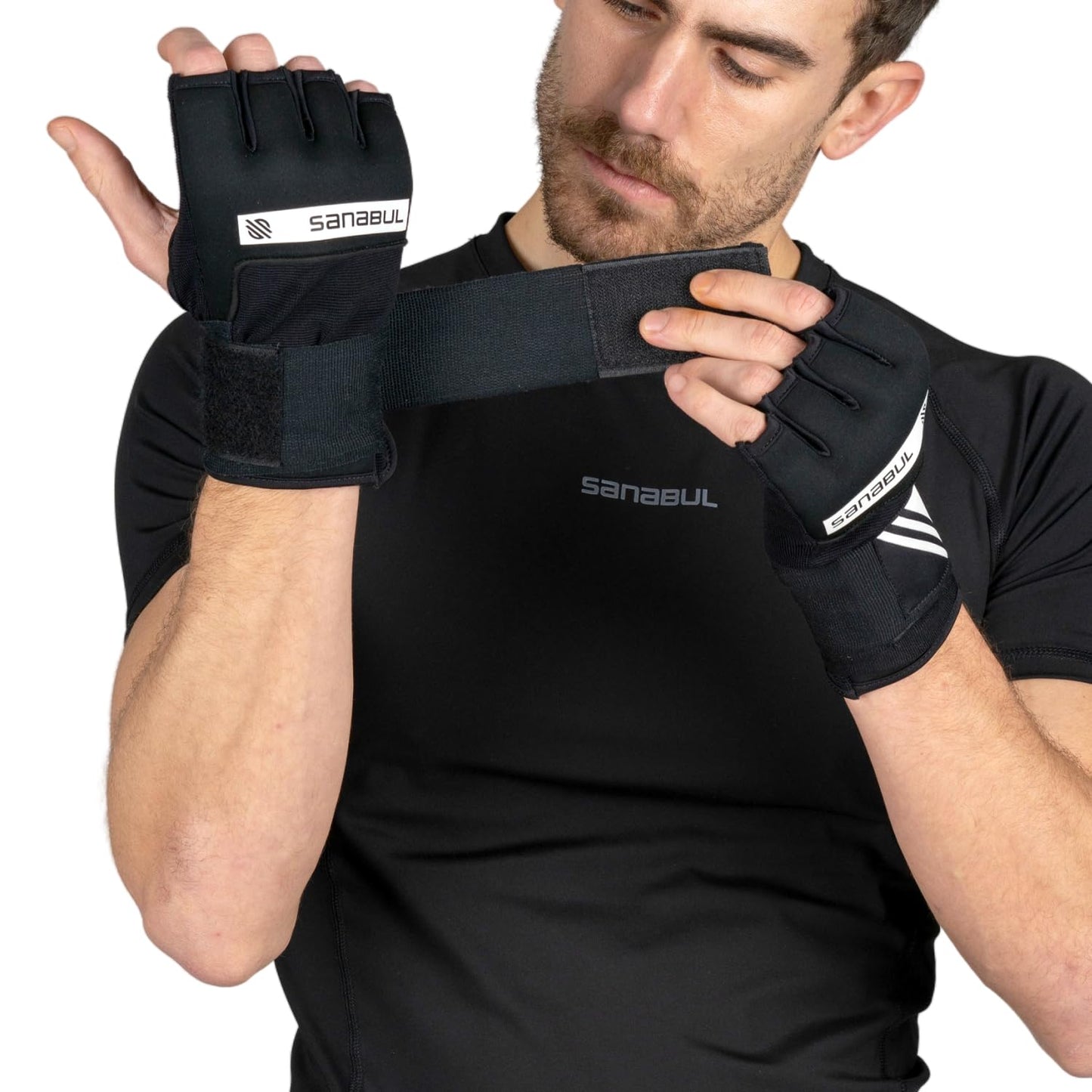 Sanabul Gel Boxing Hand Wraps for Men & Women Muay Thai MMA Kickboxing Quick Wraps Boxing Inner Gloves Wrist Knuckle Protection, Black/White, L/XL