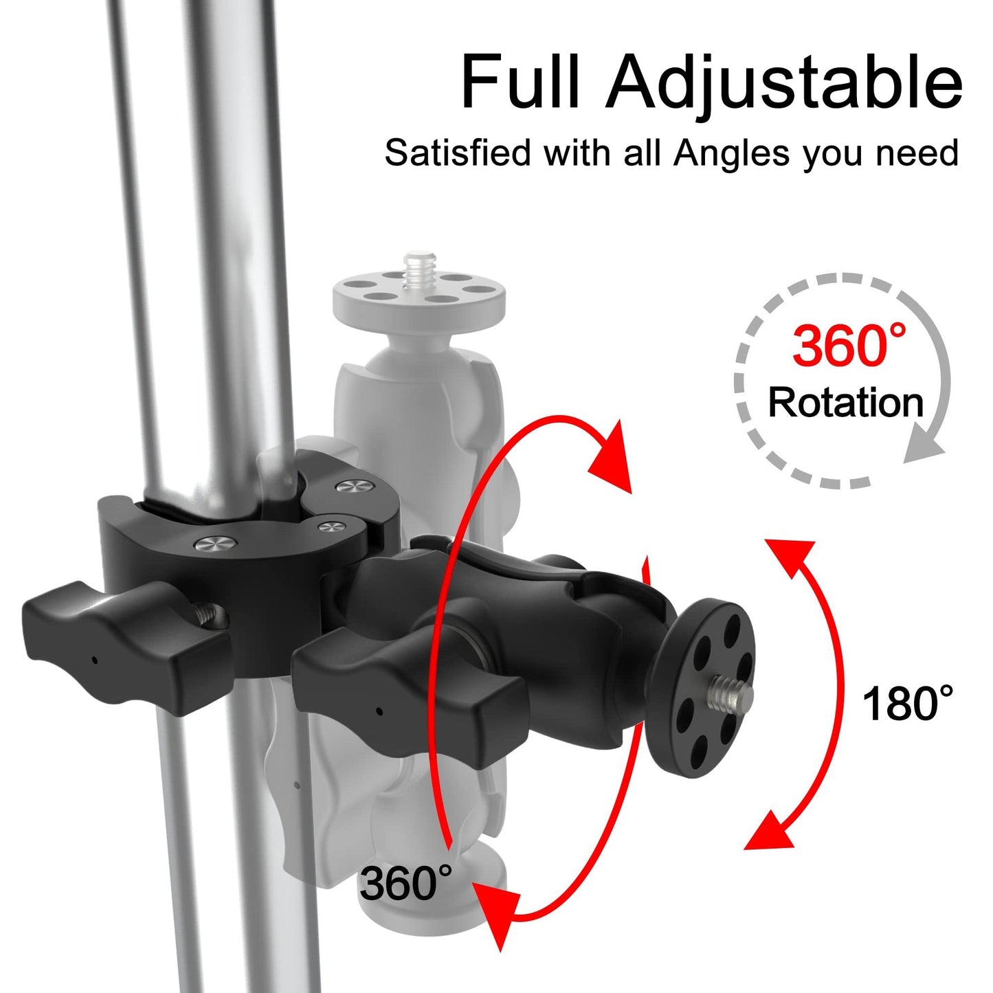 Taisioner Super Camera Clamp Mount Double Socket Arm 1/4"-20 Ball Head Adapter Gopro Accessories Suitable for GoPro AKASO DJI Action Insta360 or DSLR Digital Camera Monitor/LED Lights/