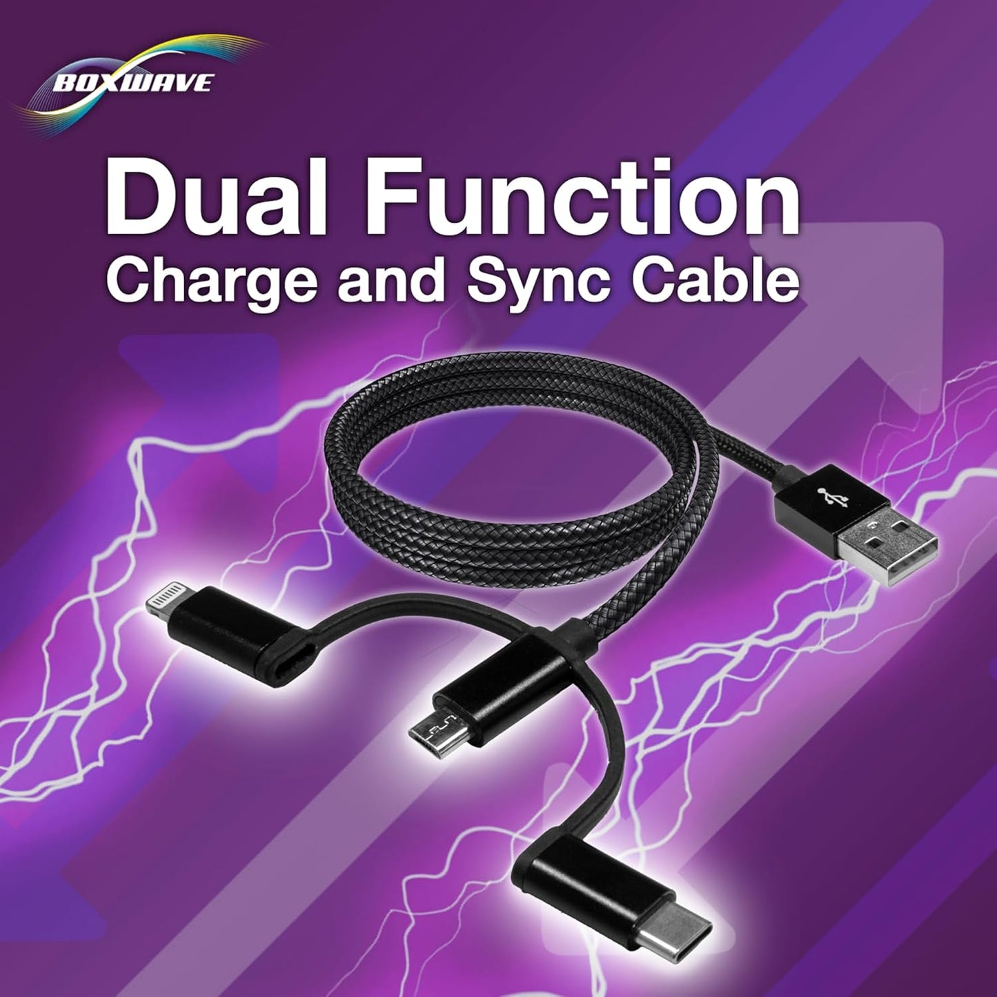 BoxWave Mp3 (1.8 3-in-1 Cable Compatible with Gracioso Player in) - AllCharge Cable - Jet Black