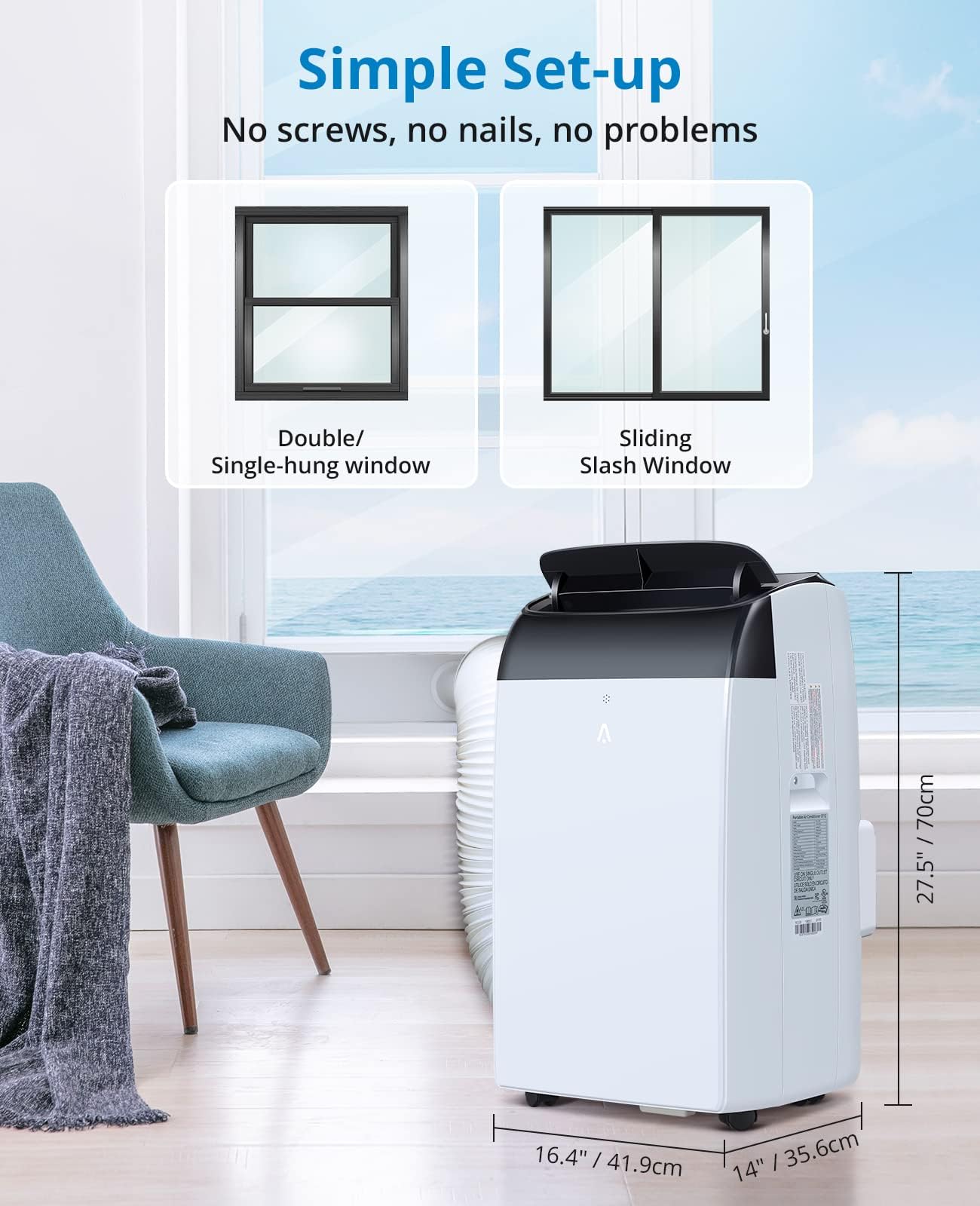 Portable Air Conditioners, 12000 BTU Cooling Capacity for Up to 550 Sq. Ft, Multi-Functional AC Unit with Fan, Dehumidifier, Remote Control, Quiet Operation for Home and Office, Black Top
