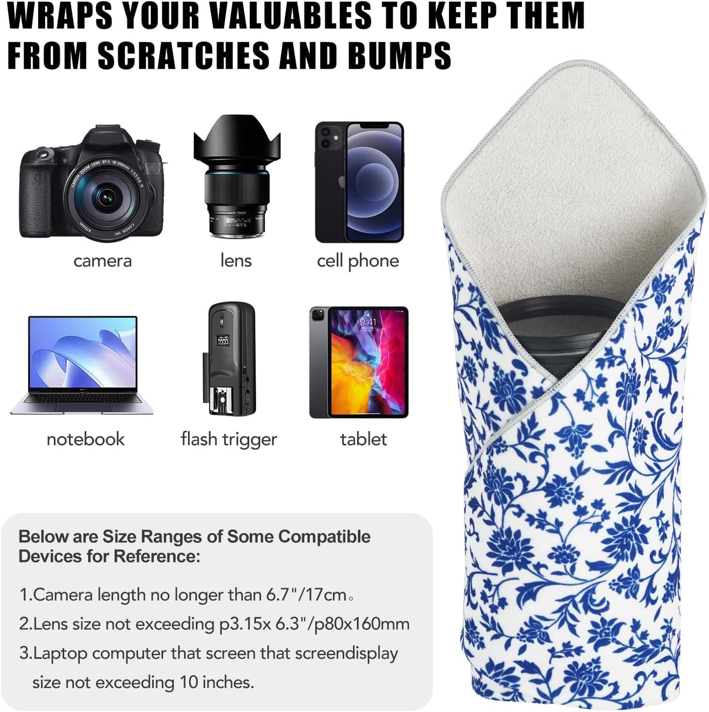 11.8 in Camera Wrap with Pouch,Lens Protective Wrap,Anti-scratch Anti-dust, Flexible Wrapper Camera Travel Accessories