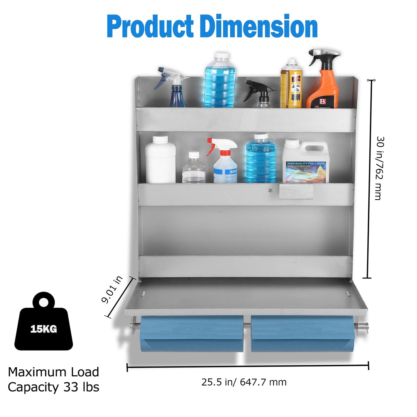 Towallmark 5052 Aluminum Storage Cabinet, 3-Tier Wall-Mounted Tool Cabinet with Flip-Out Work Table & Paper Towel Rack Organizer, Space-Saving Design,Ideal for Garage, Shop, and Trailer Use, Silver