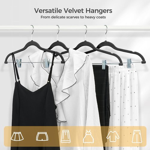 HOUSE DAY Velvet Hangers - 30 Pack Non-Slip Heavy Duty Suit Organizer with 360° Hook | Black