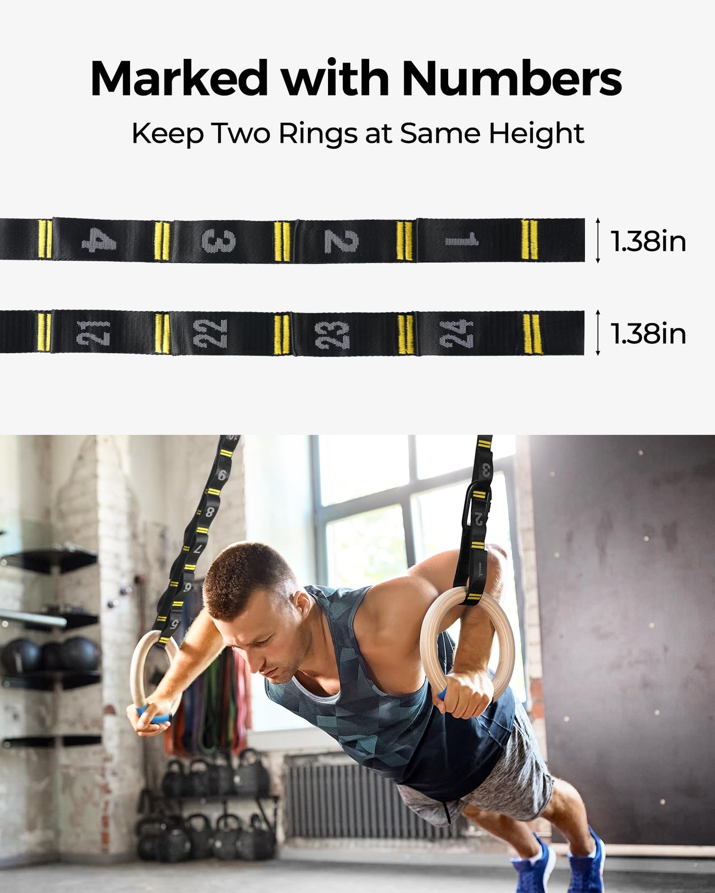 PACEARTH Wooden Gymnastics Rings Set with 8.5ft Numbered Daisy Chains and Quick Carabiners 32mm Thick Wood Gym Rings 1500lbs for Full-Body Workout at Home on Crossfit Calisthenics Strength Training