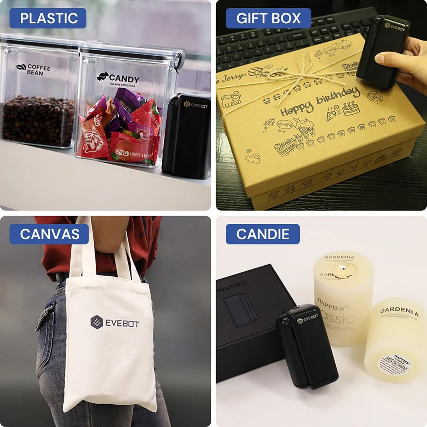 EVEBOT Handheld Inkjet Printer 1.02 Inch Print Width for Any Surface Portable Logo Printer Bluetooth Connection to Phone Label Machine for Text Barcode QRCode Production Date Batch Number- Black 1PCS
