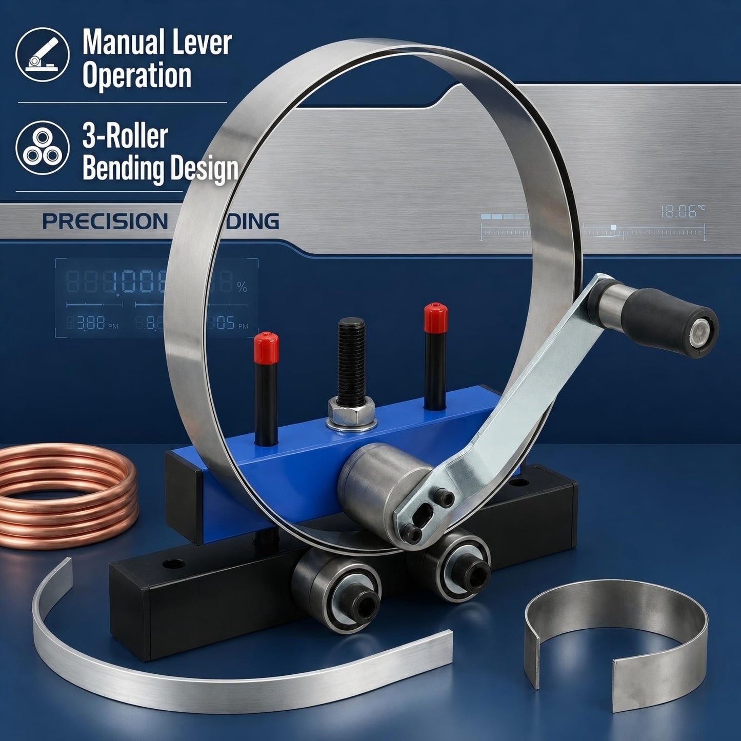 Manual Ring Roll Bender Min. Roll Diameter 5.9" (150mm), Heavy Duty Ring Bender Tool Roller Bender Machine Scroll Bender Metal Steel Rod Tube Bending, for Decorative & DIY Metalworking, Ring Making