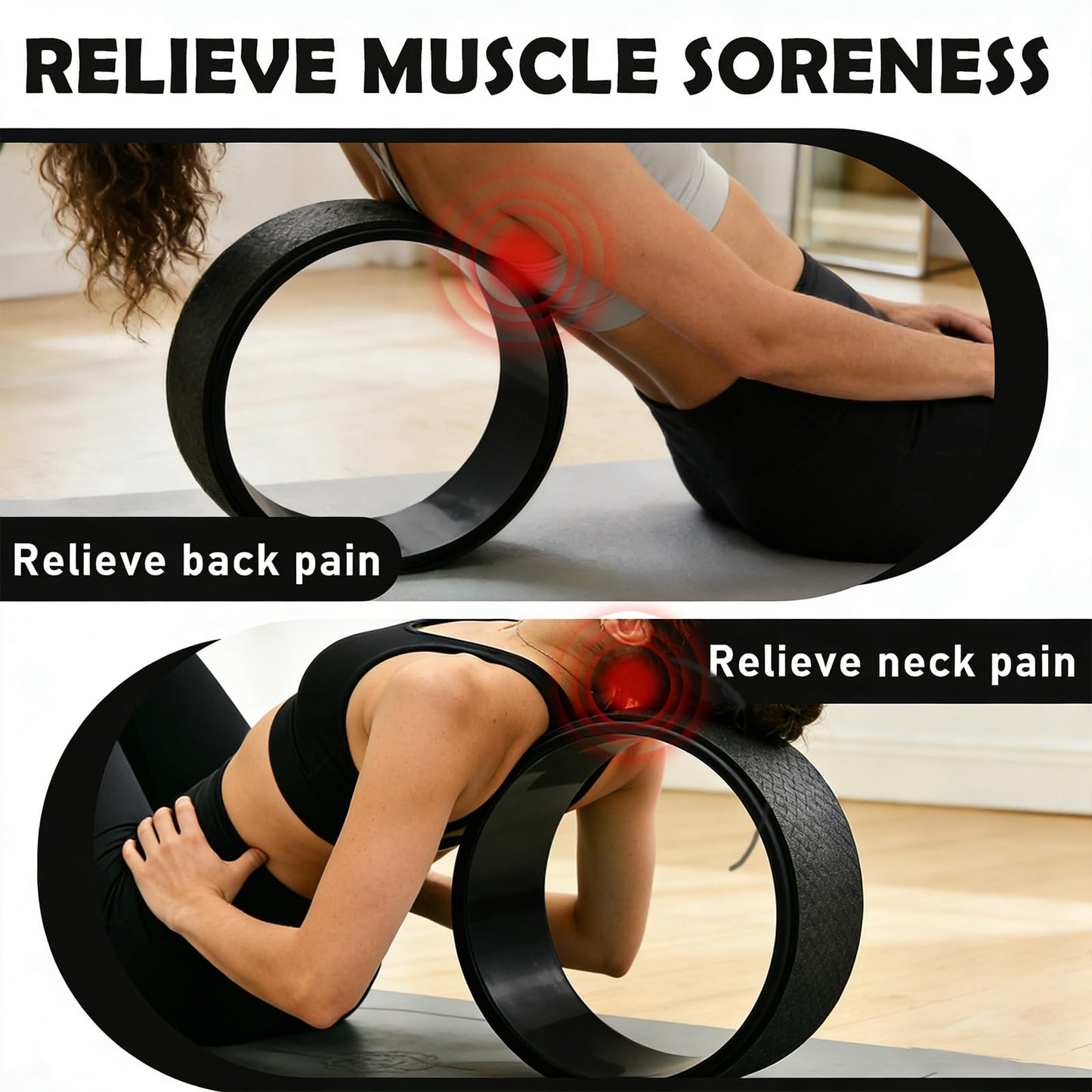 NGT 13 inch Yoga Wheel for Back Pain Strongest and Most Comfortable Dharma Yoga Prop Wheel with Free Bands (black-black)