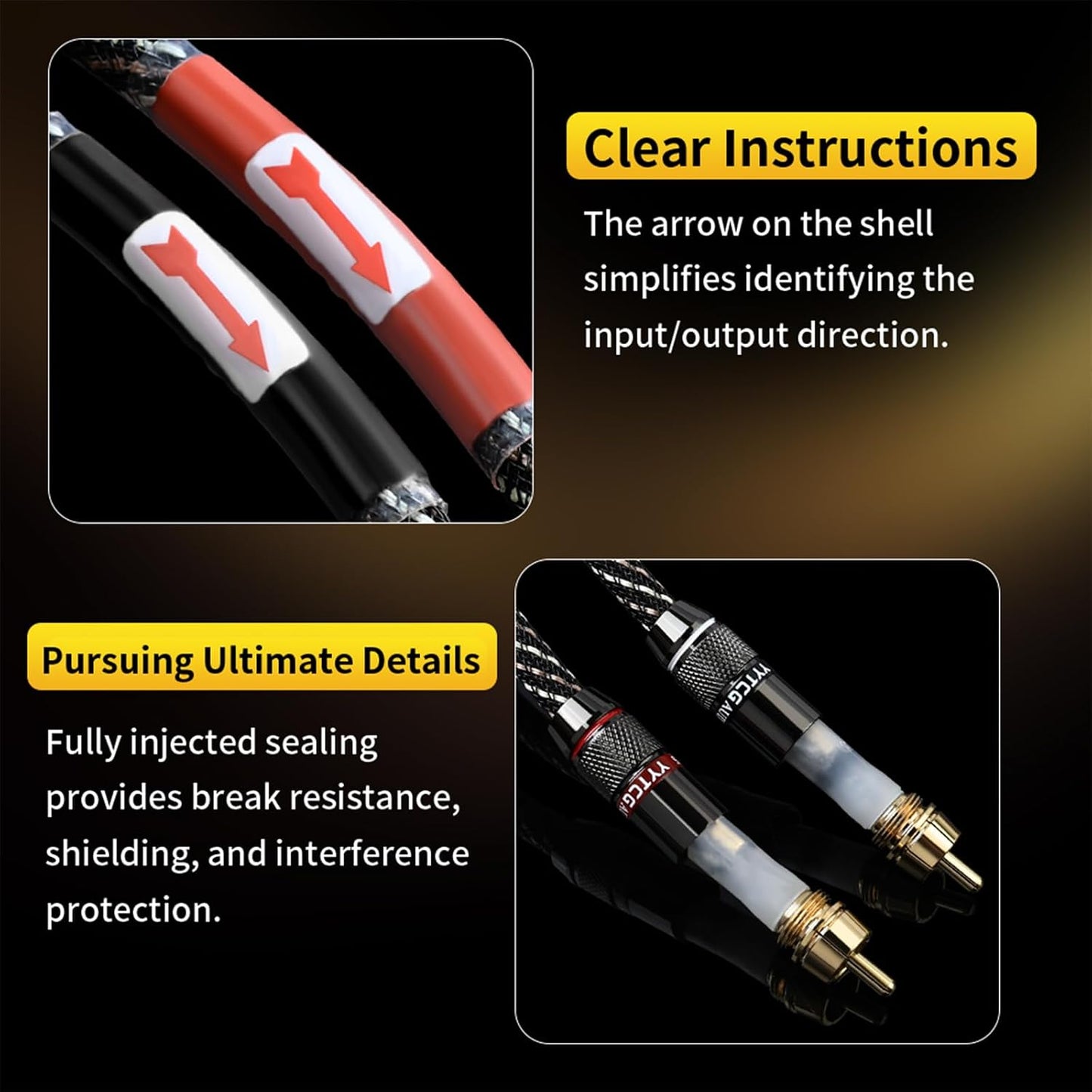 3.28ft 2RCA Male,15 AWG,4N Core,24K Player,Turntable(3.28ft/1m) Audiophile HiFi Audio RCA Cables - Male to OFC