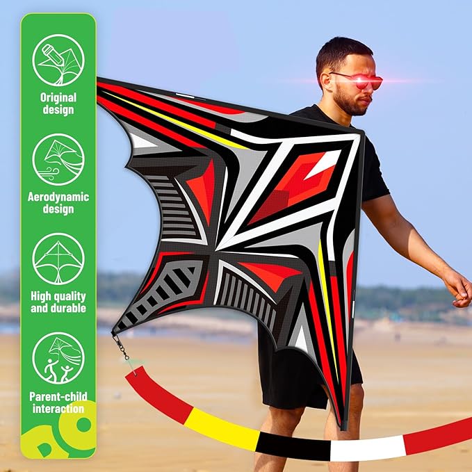 Delta Mecha Kite - for Kids & Adults, Easy to Fly Kite, 36 x 55 Inches, Beginner Kites for Beach Days & Park Fun and Family Outdoor Activities (Red)