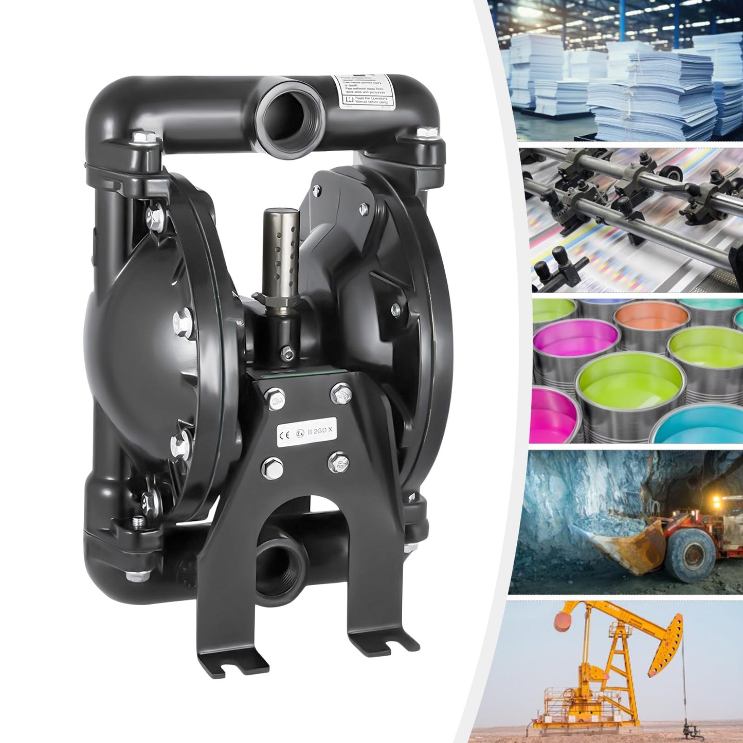 Air Operated Diaphragm Pump, 1 inch Inlet Outlet 39.6 GPM Pneumatic Transfer Max 120PSI 1/8 inch Pass Suspended Pneumatic Diaphragm Pump,Aluminum Body + Nitrile