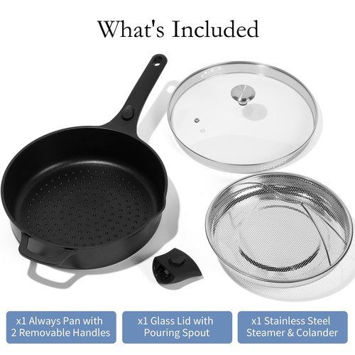 ESLITE LIFE Nonstick Always Pan with Lid, 11 Inch(4.5 Qt) Deep Frying Skillet Sauté Pan, Safe for Oven, Induction & All Cooktops, PTFE & PFOA Free (Black Granite, 11" w/Lid & Steamer)