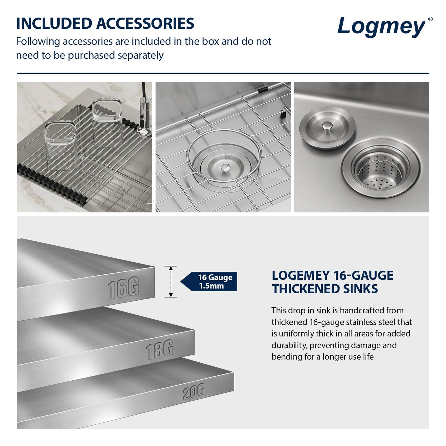 Logmey 36 Inch Drop In Kitchen Sink 36x19 Large Handmade Stainless Steel Sinks 16 Gauge Round Corner Topmount Single Bowl Kitchen Sinks 36x19x9 Inche